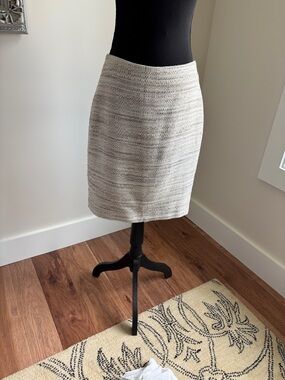 Ann Taylor Ivory-Taupe Woven Pencil Skirt